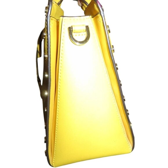 Michael Kors Sylvie Sunflower Yellow Structured leather Studded Tote Satchel - Picture 3 of 15
